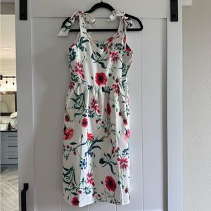 Floral White Dress with Red Accents